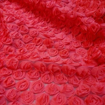 Ткань Шифоновые розы 3D (коралловый)